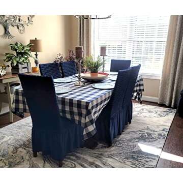 Navy Blue Tablecloth - Buffalo Plaid Tablecloth, Farmhouse Tablecloth - Tablecloth Cotton Oblong, Cotton Tablecloth Rectangle - Gingham Cloth Tablecloth, Linen Tablecloth, 63x109 - Navy & Cream