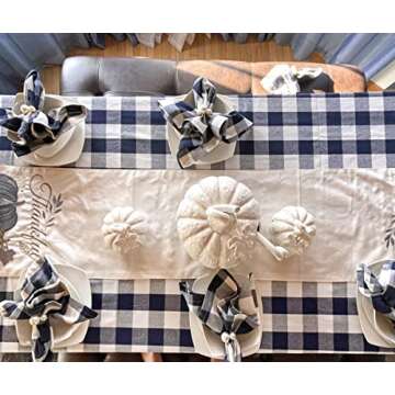 Navy Blue Tablecloth - Buffalo Plaid Tablecloth, Farmhouse Tablecloth - Tablecloth Cotton Oblong, Cotton Tablecloth Rectangle - Gingham Cloth Tablecloth, Linen Tablecloth, 63x109 - Navy & Cream