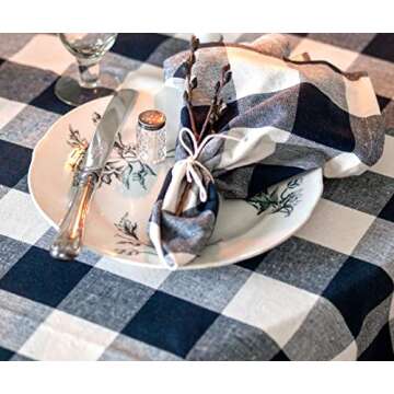 Navy Blue Tablecloth - Buffalo Plaid Tablecloth, Farmhouse Tablecloth - Tablecloth Cotton Oblong, Cotton Tablecloth Rectangle - Gingham Cloth Tablecloth, Linen Tablecloth, 63x109 - Navy & Cream