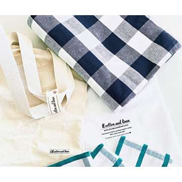 Navy Blue Tablecloth - Buffalo Plaid Tablecloth, Farmhouse Tablecloth - Tablecloth Cotton Oblong, Cotton Tablecloth Rectangle - Gingham Cloth Tablecloth, Linen Tablecloth, 63x109 - Navy & Cream