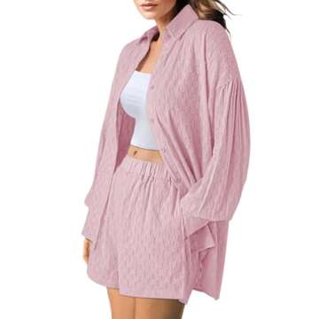 Ceuplon Women's Matching Puff Sleeve Shirt and Shorts Set