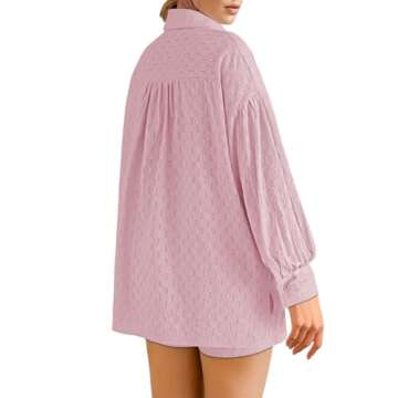 Ceuplon Women's Matching Puff Sleeve Shirt and Shorts Set