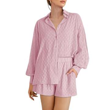 Ceuplon Women's Matching Puff Sleeve Shirt and Shorts Set