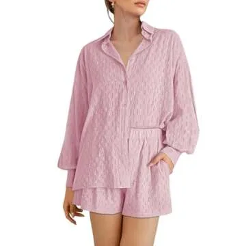 Ceuplon Women's Matching Puff Sleeve Shirt and Shorts Set