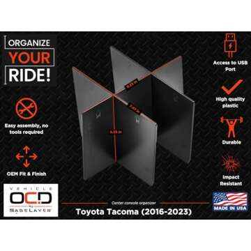 Vehicle OCD - Center Console Organizer for Toyota Tacoma (2016-2023) - Made in USA - SLX113