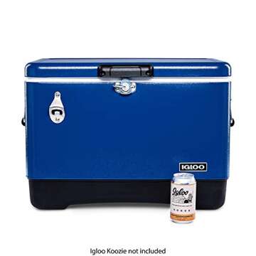 Igloo Ultratherm 54 Quart Modern Steel Legacy Cooler with Soft Grip Handle and Attached Stainless Steel Bottle Opener, Blue