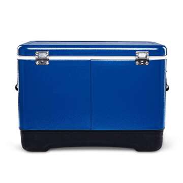 Igloo Ultratherm 54 Quart Modern Steel Legacy Cooler with Soft Grip Handle and Attached Stainless Steel Bottle Opener, Blue
