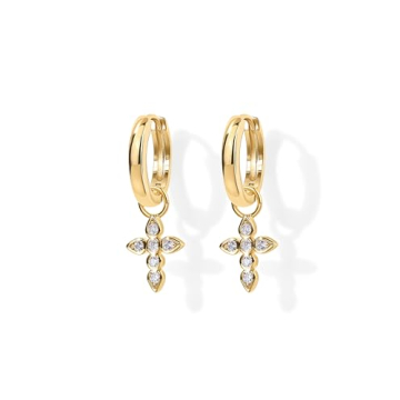 PAVOI Dainty Cross Huggie Hoop Earrings | 14K Gold Plated