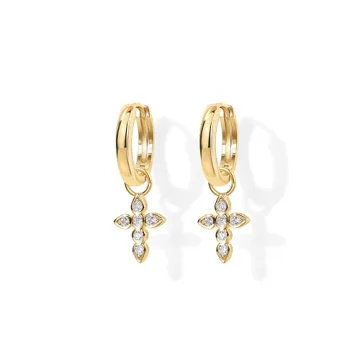 PAVOI Dainty Cross Huggie Hoop Earrings | 14K Gold Plated