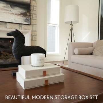 Decorative Photo Storage Boxes with Lids - Set of 2 Beautiful Linen Organizers Are Perfect to Safely...