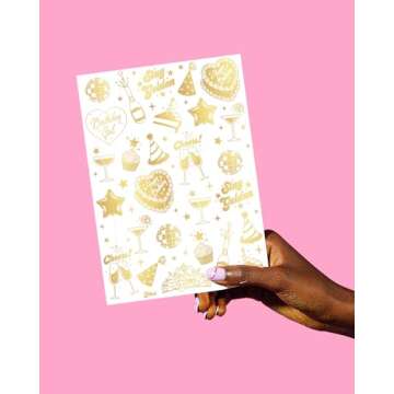 xo, Fetti Golden Birthday Temporary Tattoos | 50 Gold Foil Styles