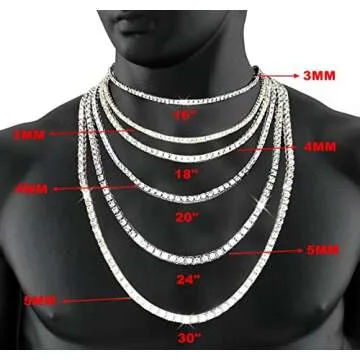 HH BLING EMPIRE Gold Silver Iced Out Diamond Tennis Chain Necklace for Men Women, Rhinestone Tennis Necklaces for Women and Teens, Bling Round Cuibc Zirconia Necklace Chains (3mm-Silver-20)