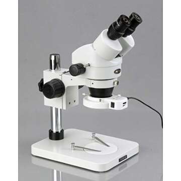 AmScope SM-1BSX-64S Professional Binocular Stereo Zoom Microscope, WH10x Eyepieces, 3.5X-45X Magnifi...