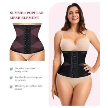 LODAY Waist Trainer for Women Corset Shapewear Tummy Control Body Shaper Cross Mesh Segmented Waist ...