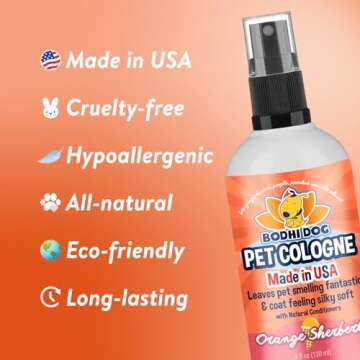 Bodhi Dog Natural Dog Cologne (Orange Sherbert) - Premium Scented Deodorizing Pet Perfume with Conditioner for Dogs & Cats - Keeps Pets Fresh & Clean - Gentle and Safe Formula, Made in USA - (4 Fl Oz)
