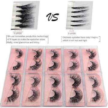 GOO GOO 3D Mink Eyelashes, 16mm to 25mm Wholesale Mink Lashes 100% Real Siberian Natural Fake Eyelashes Luxury Reusable Handmade False Eyelashes 10 Pairs Multipack