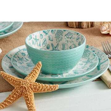 Pfaltzgraff Venice 16-Piece Stoneware Dinnerware Set, Service for 4, Aqua/White -