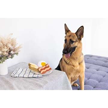 Pearhead Barkfast Dog Toys, Set of 3, Plush Pet Squeaker Toys, Breakfast Dog Toy Set, Toast Bacon & Egg Toy Set, Must Have Pet Accessories for Pet Owners