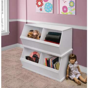 Badger Basket Two-Bin Stackable Storage Cubby – Modular, Expandable Organizer in White for Toys & Crafts
