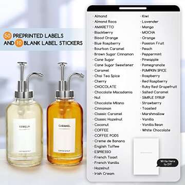 2 Pack 16.9OZ Coffee Syrup Dispenser for Coffee Bar with Labels and Silver Pump, 500ML Syrup Bottles for Coffee Bar Home Bar, BPA Free & Durable Transparent Glass Coffee Syrup Dispenser Bottles