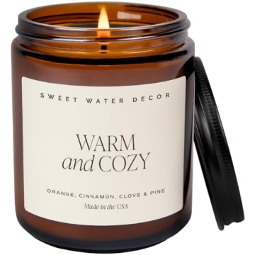 Sweet Water Decor Warm and Cozy Soy Candle - Orange Peel, Cinnamon, Ginger and Clove Scented Candles...