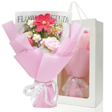 Crochet Flower Bouquet Handmade Knitted Artificial Flowers Hand Woven Flowers Bouquet with Exquisite...