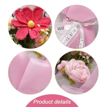 Crochet Flower Bouquet Handmade Knitted Artificial Flowers Hand Woven Flowers Bouquet with Exquisite Wrap for Valentine’s Day Birthday Wedding Mother's Day& Home Decoration