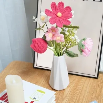 Crochet Flower Bouquet Handmade Knitted Artificial Flowers Hand Woven Flowers Bouquet with Exquisite Wrap for Valentine’s Day Birthday Wedding Mother's Day& Home Decoration