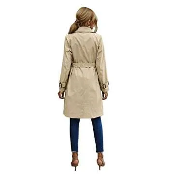 MIEAHORY Women Solid Color Jacket, Adults Long Sleeve Lapel Double Breasted Belted Trench Coat (Khaki, S)