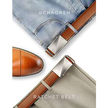 CHAOREN Mens Belt Leather Ratchet Belt - Customizable Fit, Effortless Style (35mm)