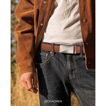 CHAOREN Mens Belt Leather Ratchet Belt - Customizable Fit, Effortless Style (35mm)