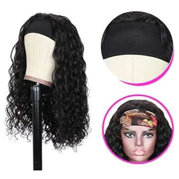 UNICE Headband Human Hair Wig Water Wave Glueless None Lace Front Headband Wig Brazilian Virgin Hair Wigs for Women 150% Density (14 inch)