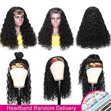 UNICE Headband Human Hair Wig Water Wave Glueless None Lace Front Headband Wig Brazilian Virgin Hair Wigs for Women 150% Density (14 inch)