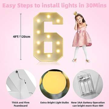Marquee Numbers 4 Feet Tall Large Light Up Numbers for Party, 60th 65th 16th 4FT Birthday Decorations Anniversary Decor