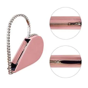 Cute Mini Heart Shape Evening Clutch Bag, Rhinestone Diamond Frame Wedding Party Purse Handbag for Women (pink)