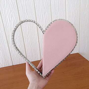 Cute Mini Heart Shape Evening Clutch Bag, Rhinestone Diamond Frame Wedding Party Purse Handbag for Women (pink)