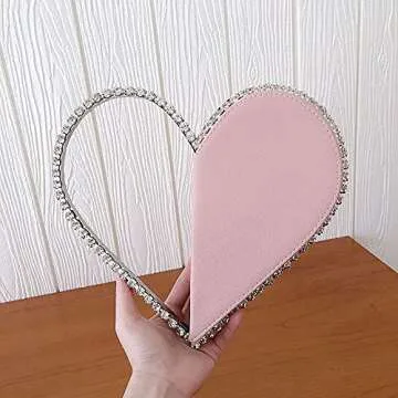 Cute Mini Heart Shape Evening Clutch Bag, Rhinestone Diamond Frame Wedding Party Purse Handbag for Women (pink)