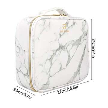 Relavel Travel Makeup Train Case Cosmetic Organizer Portable Artist Storage Bag with Adjustable Dividers for Cosmetics Brushes Toiletry Jewelry Digital Accessories (Marble, White)