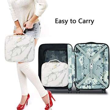 Relavel Travel Makeup Train Case Cosmetic Organizer Portable Artist Storage Bag with Adjustable Dividers for Cosmetics Brushes Toiletry Jewelry Digital Accessories (Marble, White)