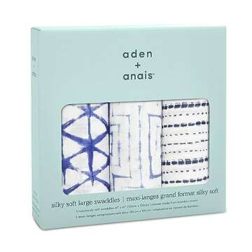 aden + anais Silky Soft Swaddle Blanket,100% Bamboo Viscose Muslin Blankets for Girls & Boys, Baby Receiving Swaddles, Ideal Newborn & Infant Swaddling Set, 3 Pack, Indigo Shibori