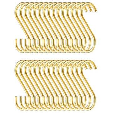 Evanda Gold S Hooks for Hanging 30-Pack, Heavy Duty Stainless Steel Multi-Purpose Metal Hanger