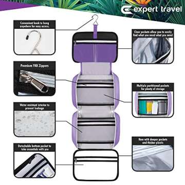 Hanging Travel Toiletry Bag for Men and Women | Makeup Bag | Cosmetic Bag | Bathroom and Shower Organizer Kit | Leak Proof | Large (34”x11”)