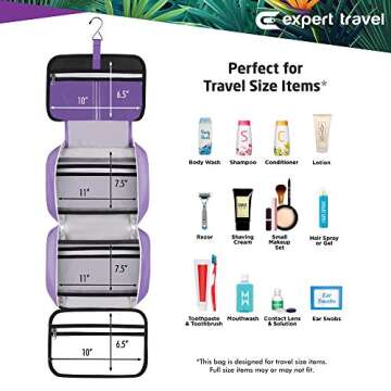 Hanging Travel Toiletry Bag for Men and Women | Makeup Bag | Cosmetic Bag | Bathroom and Shower Organizer Kit | Leak Proof | Large (34”x11”)
