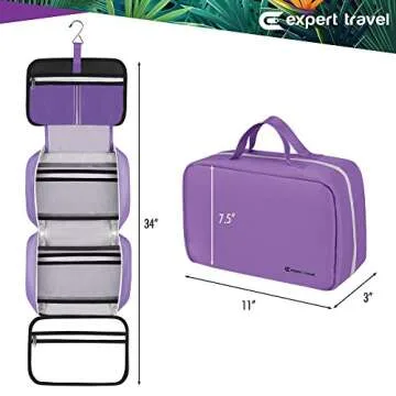 Hanging Travel Toiletry Bag for Men and Women | Makeup Bag | Cosmetic Bag | Bathroom and Shower Organizer Kit | Leak Proof | Large (34”x11”)