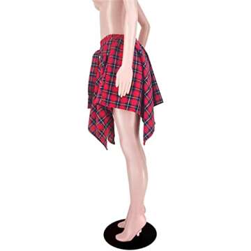 Plaid Skirt Mini - High Waisted Knot Front Asymmetrical Hem A-line Skirts Red M