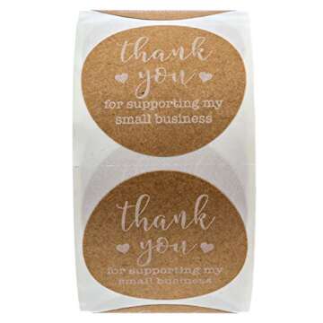1.5" Round Brown Kraft Thank You for Supporting My Small Business Stickers / 500 Thanks Stickers/White Ink Boutique Thank You Labels/Made in The USA
