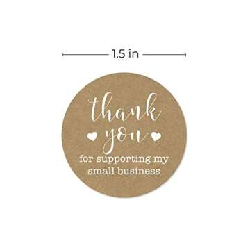 1.5" Round Brown Kraft Thank You for Supporting My Small Business Stickers / 500 Thanks Stickers/White Ink Boutique Thank You Labels/Made in The USA
