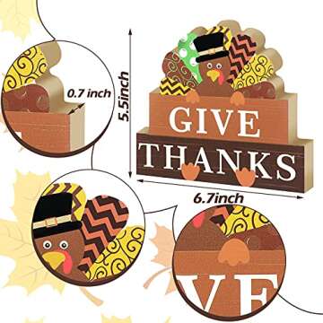 Gerrii Thanksgiving Sign Give Thanks Turkey Decor Fall Wood Table Centerpiece Thanksgiving Tabletop ...