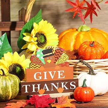Gerrii Thanksgiving Sign Give Thanks Turkey Decor Fall Wood Table Centerpiece Thanksgiving Tabletop Display Rustic Farmhouse Holiday Decoration for Thanksgiving Autumn Harvest Party Tiered Tray Decor