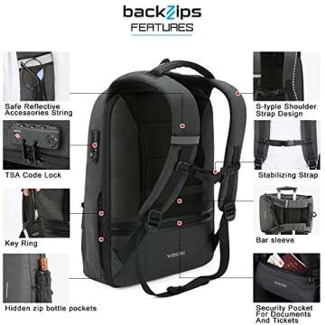 Kingsons Laptop Backpack, Large Business Travel Computer Bag with USB Charging Port Anti-Theft Water Resistant for 17.3 Inch Laptop Rucksack for men